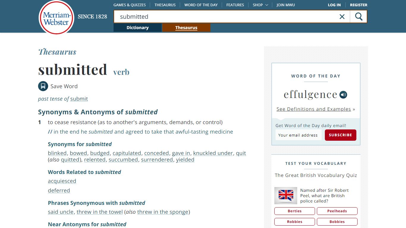 69 Synonyms & Antonyms of SUBMITTED - Merriam-Webster